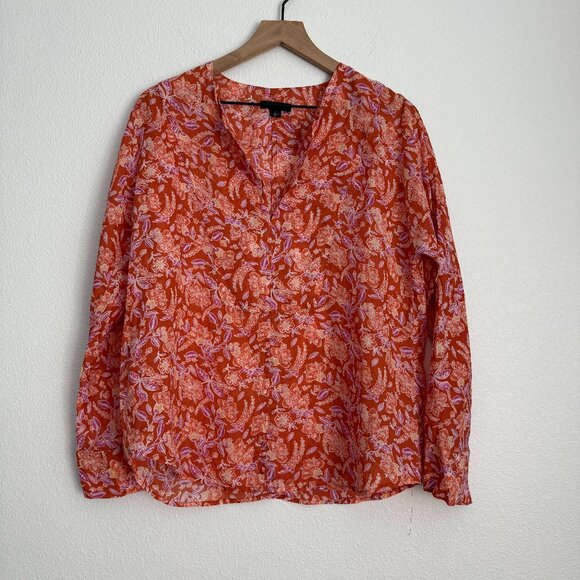🌻 J.Crew Long-sleeve ramie tunic top in painted block print - Picture 1 of 10